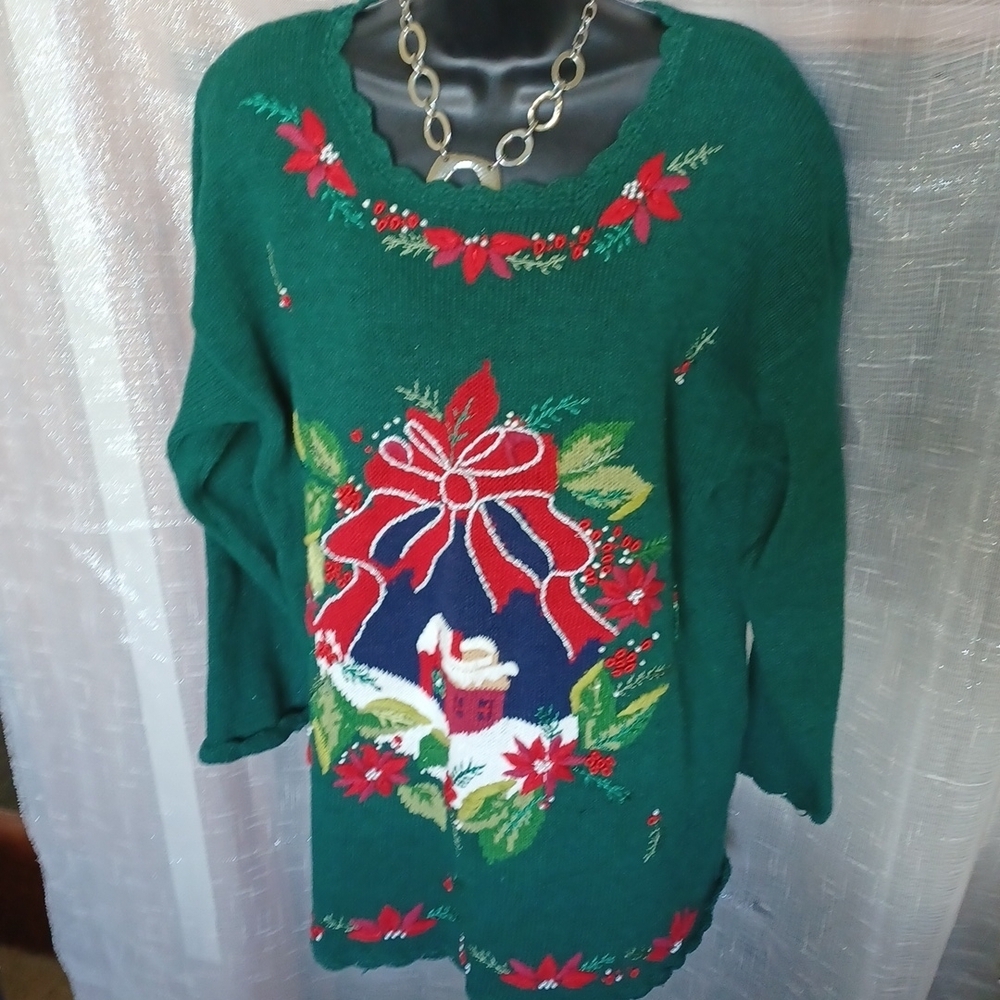 🐝VTG Carly St. Claire Ugly Christmas Sweater Embroidered Sweater, L